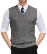 Men'S V Neck Sweater Vest Cable Knitted Pullover Sweaters Vest